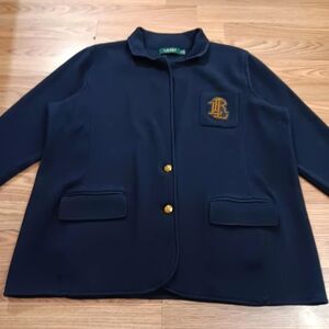 Lauren Ralph Lauren Women's Navy Sweater Blazer Cardigan 1X Crest Logo Buttons